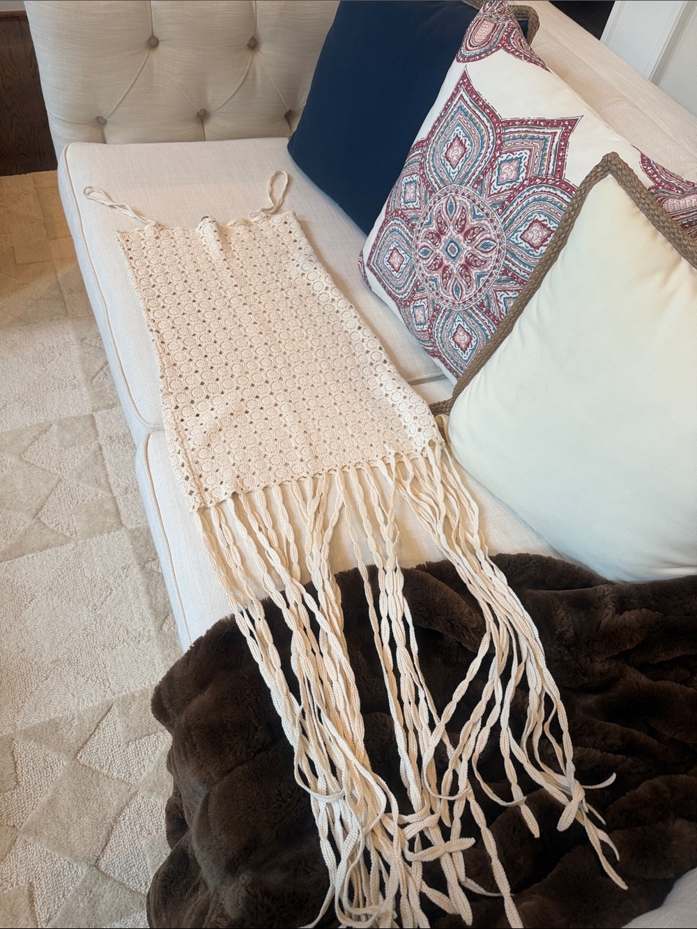 Zara Cream Crochet Fringe Maxi Dress